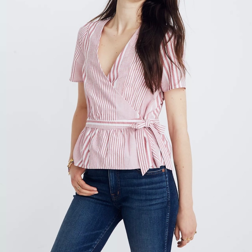 Madewell Ruffle-Hem Bold Stripe Feminine Wrap Top
